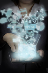 Business woman touch tablet