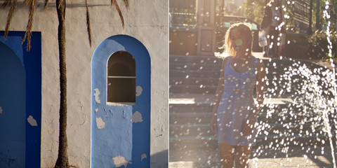 Hiszpania Maroko wakacje fontanna blondynka - obrazy, fototapety, plakaty