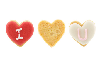 Heart shaped cookies (I love you) on white background