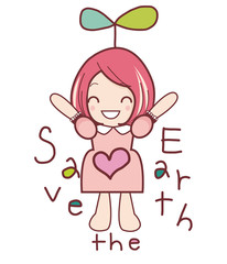 Save the Earth 　女の子ベクターイラスト