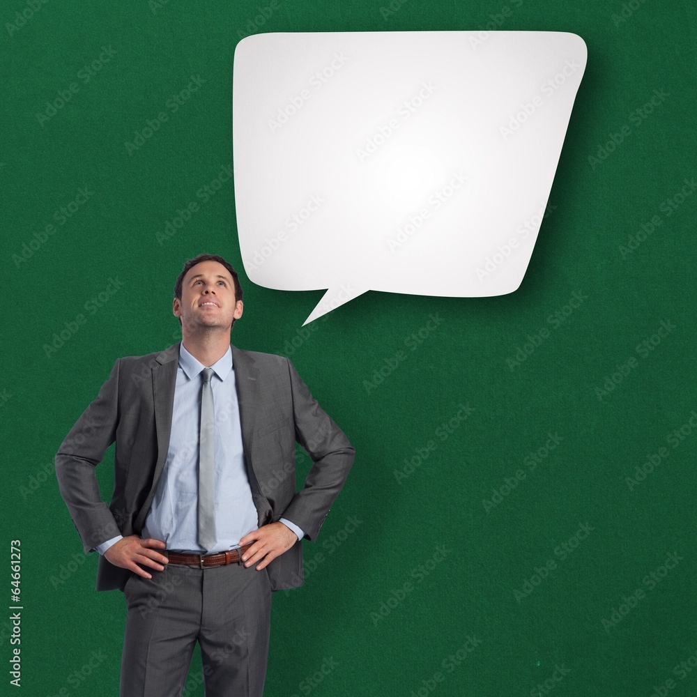 Poster Composite image of smiling businessman with hands on hips