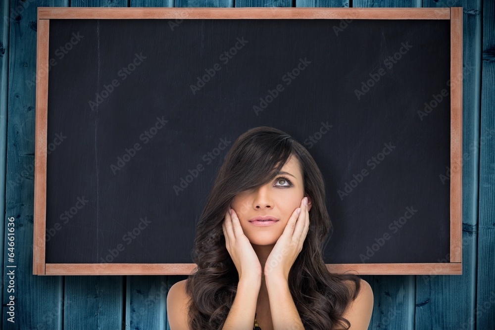 Poster composite image of anxious brown haired model posing holding her