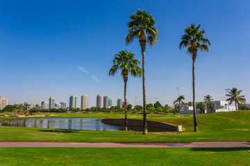  High rise buildings and streets in Dubai, UAE