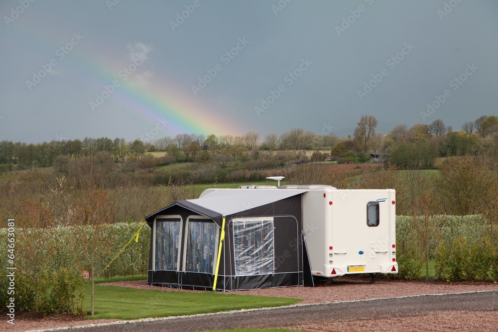 Wall mural rainbow on caravan site