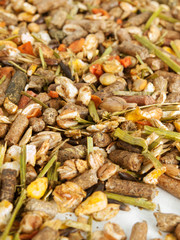 muesli background  for aging  horse. close up