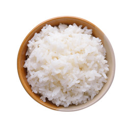 Rice in a bowl isolated on a white background