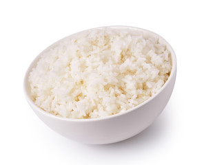 Rice in a bowl isolated on a white background