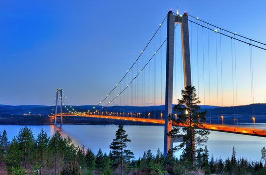 Hoga Kusten Bridge At The Evening