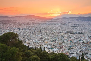 Fototapeten Athens at sunset from Likabetus Hill. © milangonda