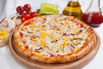 Pizza Milano with corn and mushrooms