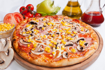 Pizza Milano with corn and mushrooms