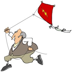 Ben Franklin flying a kite