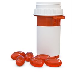 3d amber plastic medical container with capsules