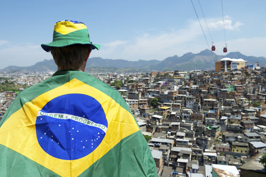 Brazilian Football Fan Soccer Flag Favela Slum