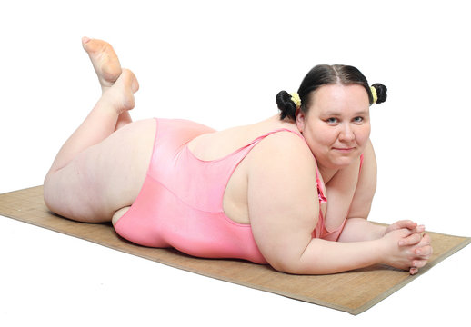 Overweight woman in swimmsuit. Weight loss concept.