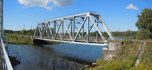 Panorama of railway bridge (Riga, Latvia)