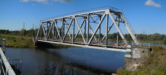 Panorama of railway bridge (Riga, Latvia)