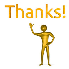 Thanks text and man waving his hand