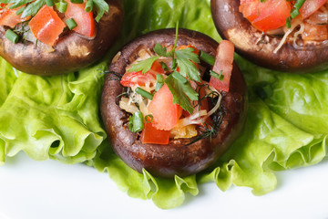 baked stuffed portobello mushrooms  macro. Top view