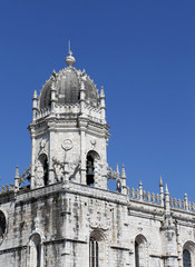 White stone basilica on the street of Lisbon