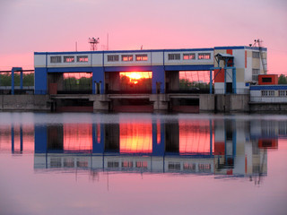 industrial sunset on the river