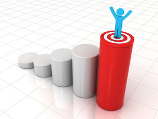 man standing on top of growth business graph with target