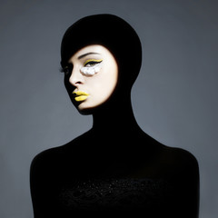 Surrealistic young lady with shadow on her body