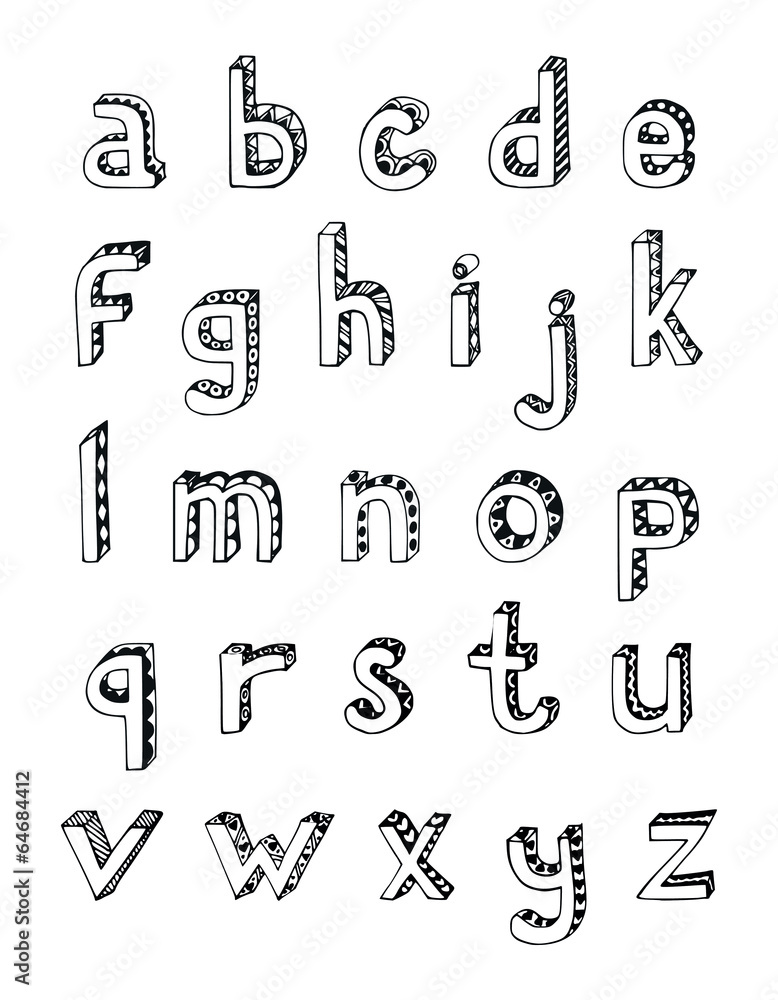 Sticker sketch alphabet small letters