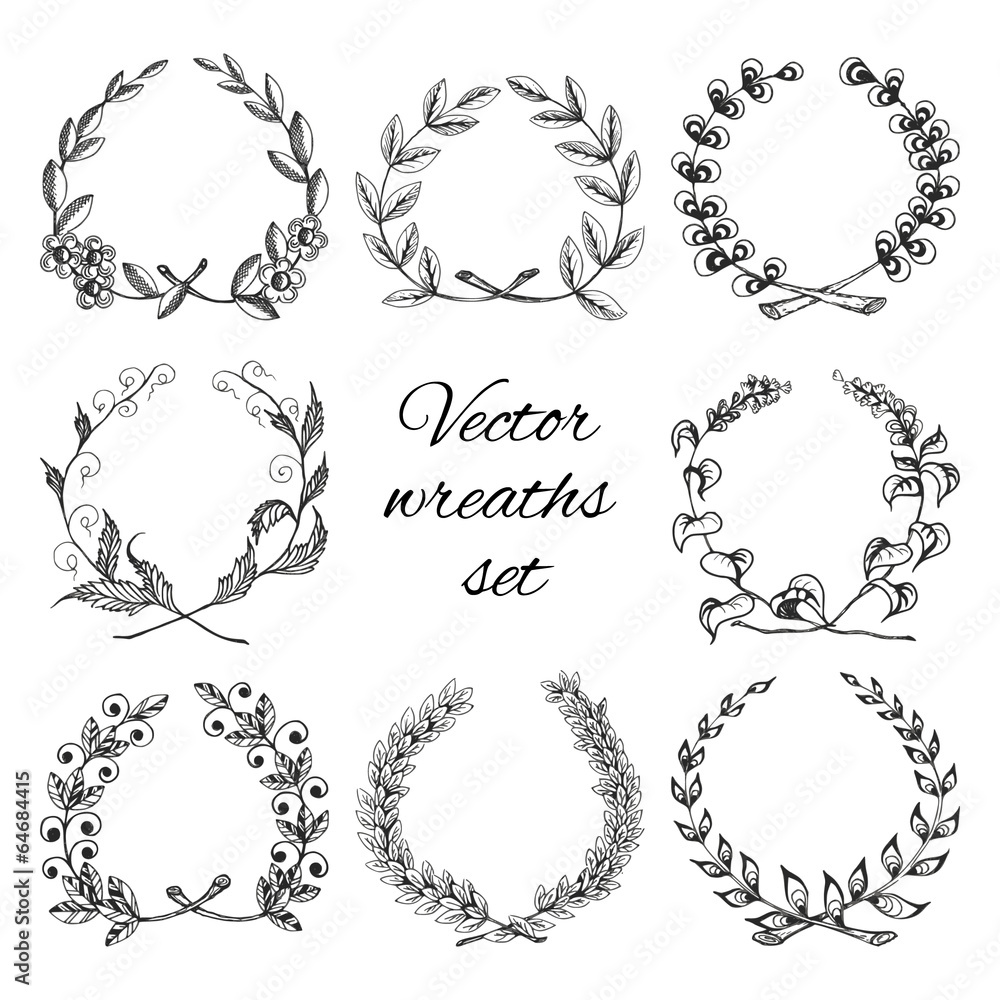 Wall mural Hand drawn wreaths set