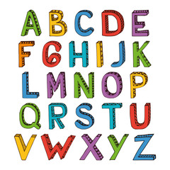 Sketch alphabet font colored