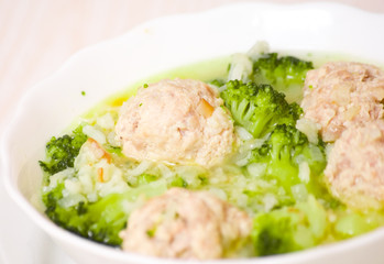 Soup with meatballs, rice and vegetables