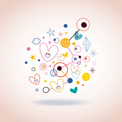 abstract art illustration with cute hearts and dots