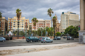 Malaga city in rain, Spain