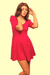 young woman under girl stress headache migraine pain isolated on