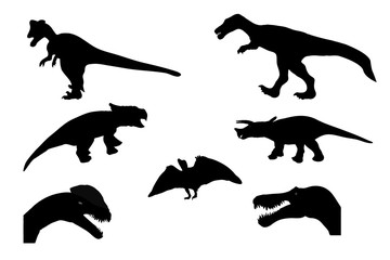 Set of Silhouette Dinosaur. Black Vector Illustration.