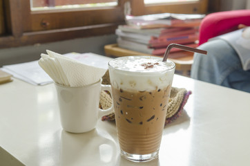 Ice coffee latte with wipcream