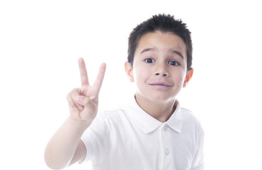 Child showing victory sign