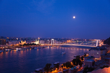 Megyeri Bridge at night panorama view in Budapest
