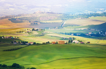 Fototapeta na wymiar Top view on village in Tuscany landscape, Italy