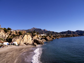 Beach Scene at Nerja on th Costa del Sol Andalucia Spain