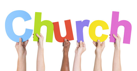 Multiethnic Hands Holding Text Church