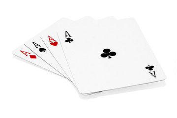 Four aces of poker isolated on white.
