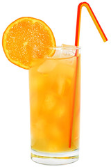 Cocktail with orange juice and ice cubes.