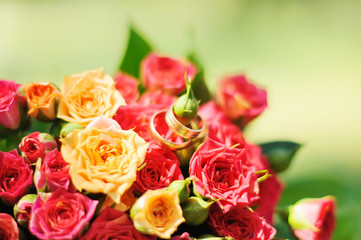 wedding rings and red roses