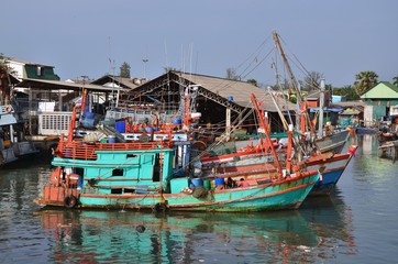 Fototapeta na wymiar Moored Thai Fishing boats