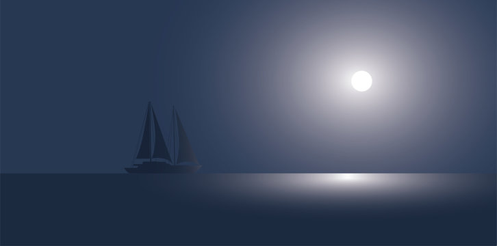 The yacht at the ocean against the coming sun