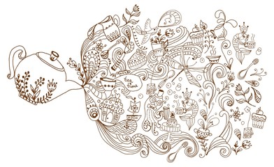 tea time background, doodle illustration