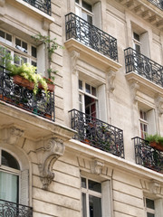 Fototapeta na wymiar Low angle view of an apartment building, Paris, France