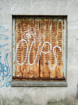 Text on an old window