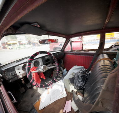 Interior of an old car, Peru